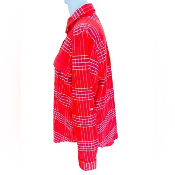 LL Bean cotton blend button front plaid tab sleeve shirt size M. - Picture 4 of 9